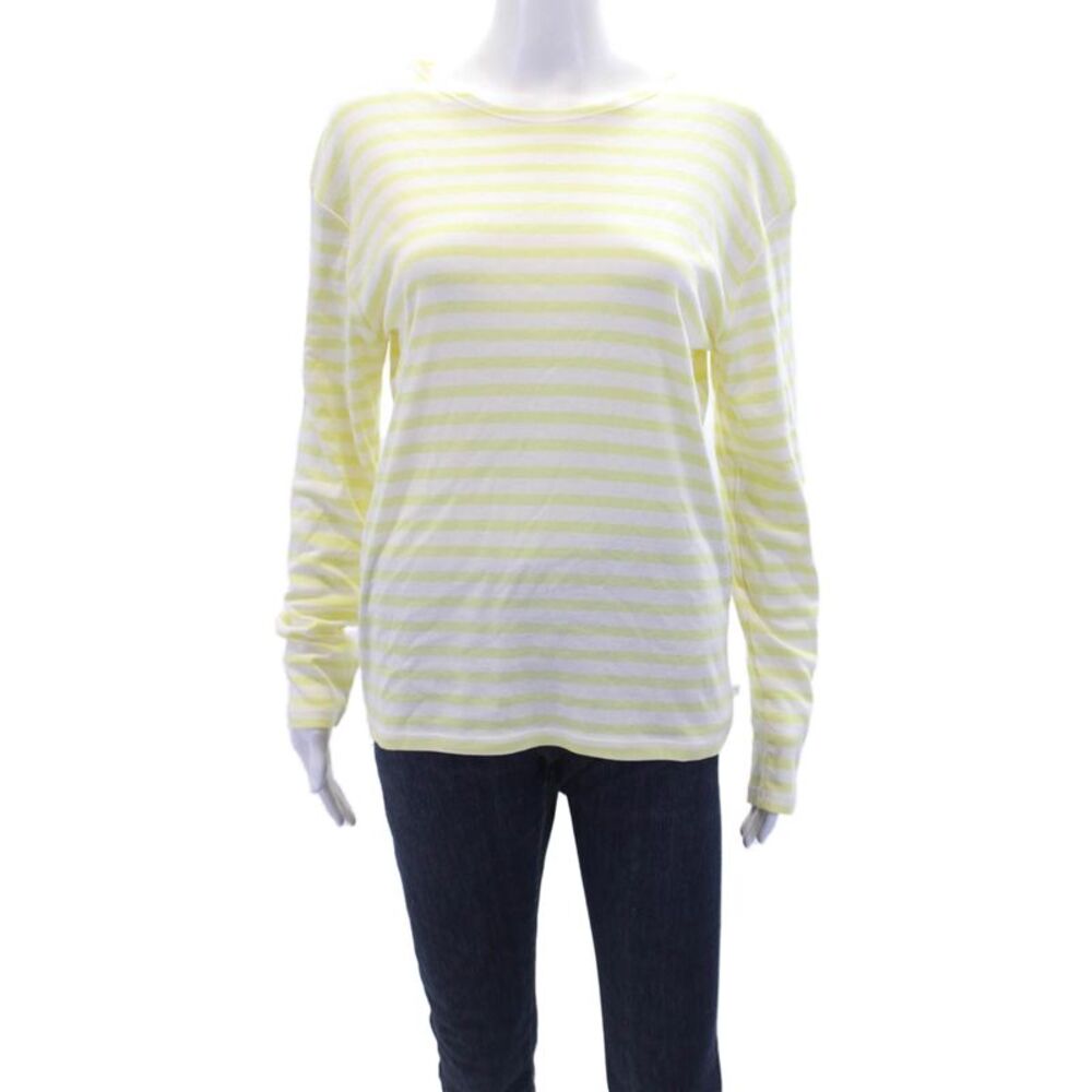 Closed Womens Cotton Striped Print Round Neck Long Sleeve Lemon Yellow Size S